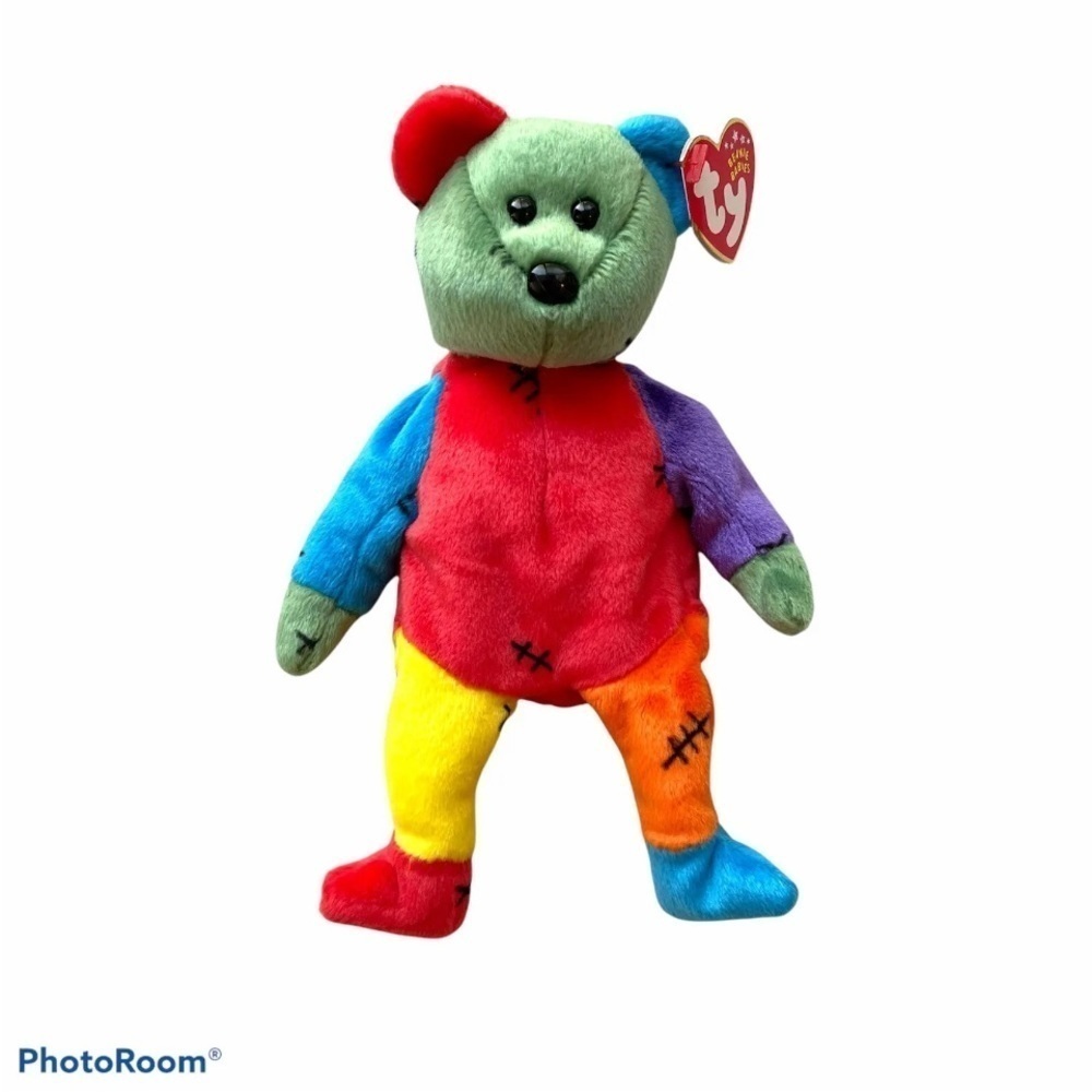 TY Beanie Babies Plush 9" Toy Rainbow Patch Frankenteddy The Bear Halloween 2002